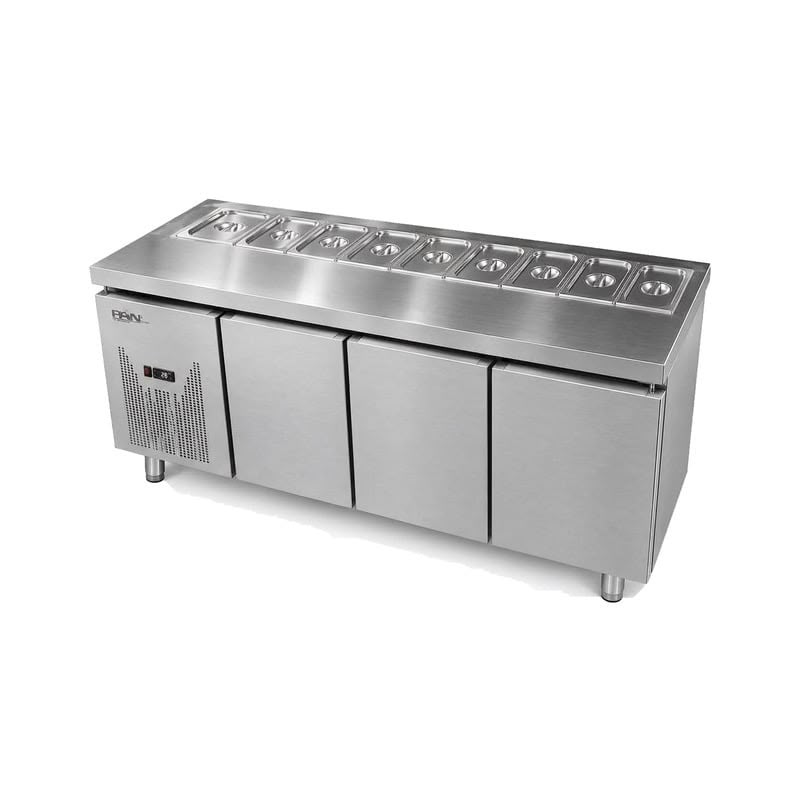 Commercial 3-Door Refrigerated Salad Prep Table with Top Pans (Stainless Steel)